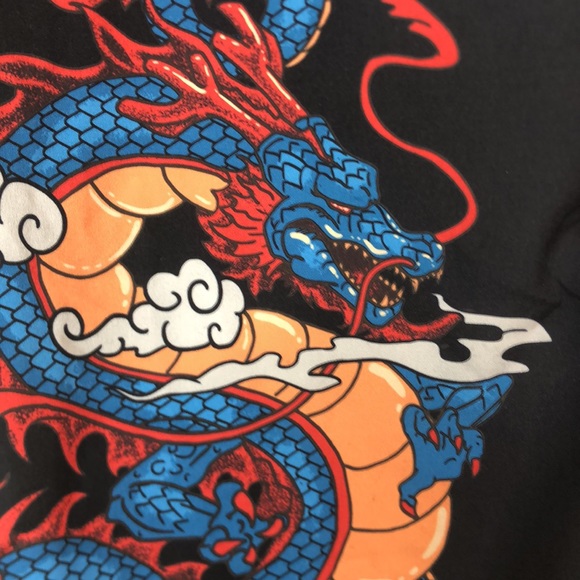 Boohoo Man Mens Black Dragon Short Sleeve Button Down Shirt SIZE LARGE - Picture 5 of 8